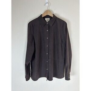 Talbots L Suede Shirt Jacket Women’s Brown Chocolate Button Up Minimalist Preppy